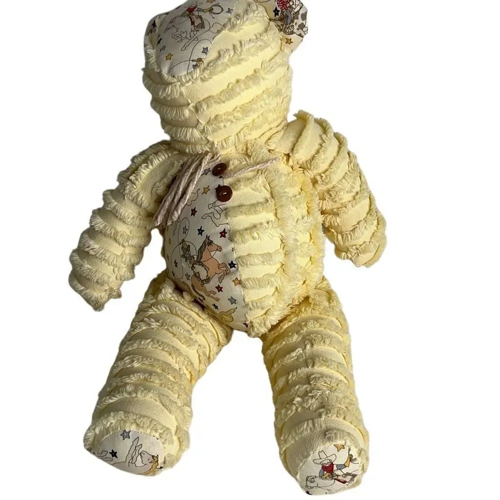 Vintage Chenille Teddy Bear with Cowboys & Stars